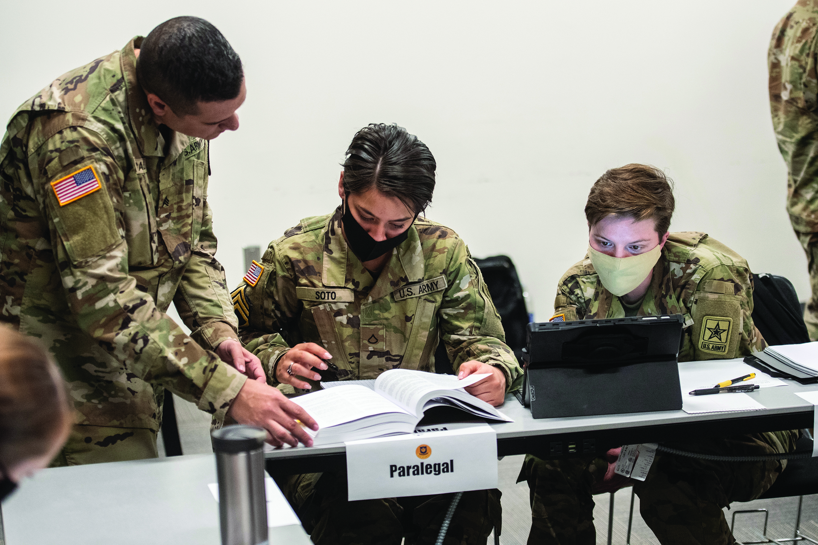 27D Advanced Individual Training students put their new knowledge into practice under the supervision of NCO paralegals at the JAGEX in June 2021 at The Judge
        Advocate General’s Legal Center and School in Charlottesville, Virginia. (Credit: Jason Wilkerson, TJAGLCS)